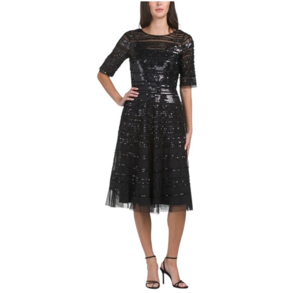 JOHNNY WAS Black Beaded Mesh Dress - Picture 1 of 3
